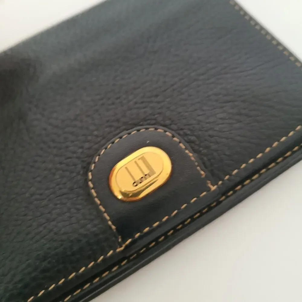 Dunhill Designer Card Wallet Black Bifold Leather Folding Small Logo Vintage